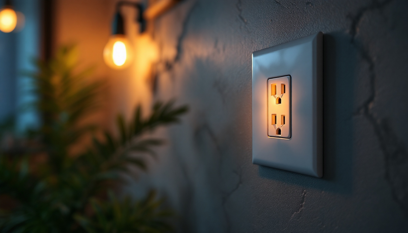 A photograph of a well-lit and aesthetically pleasing wall electrical outlet installed in a stylish interior setting
