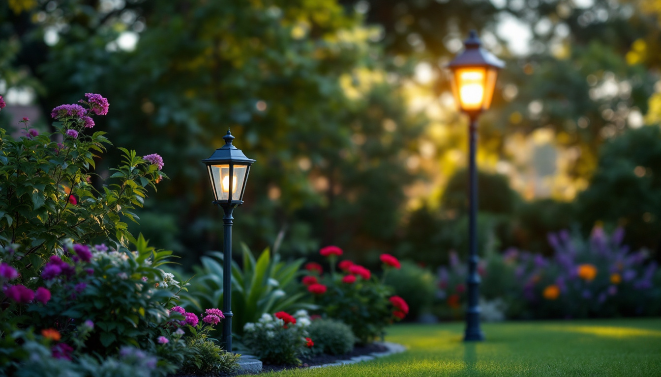 A photograph of a beautifully designed lamppost in a well-maintained yard