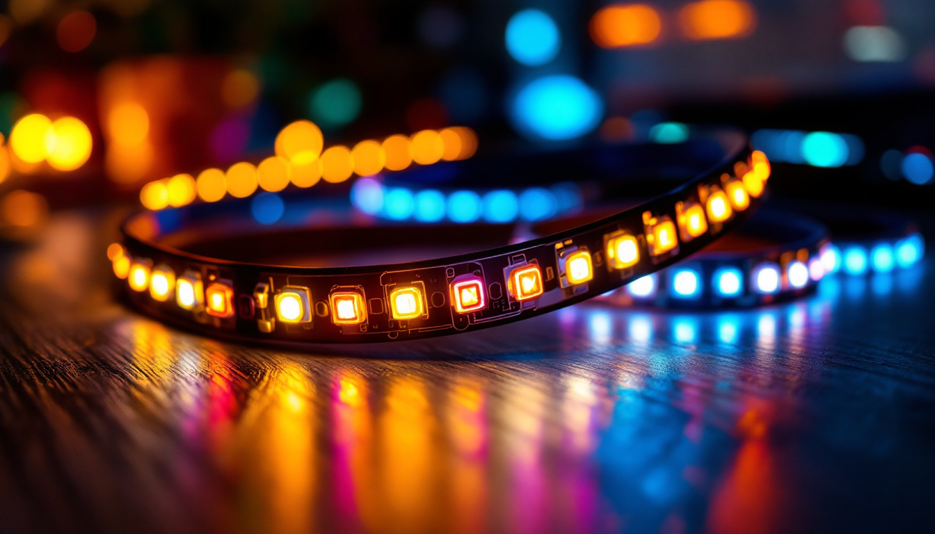 A photograph of a close-up shot of magnetic led light strips in a well-lit environment