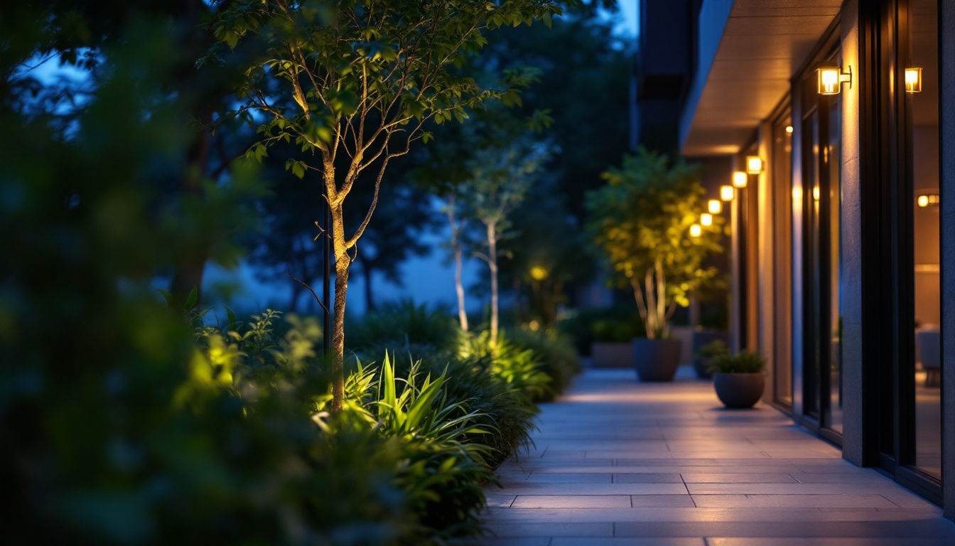 A photograph of a modern outdoor scene featuring hid lighting in action