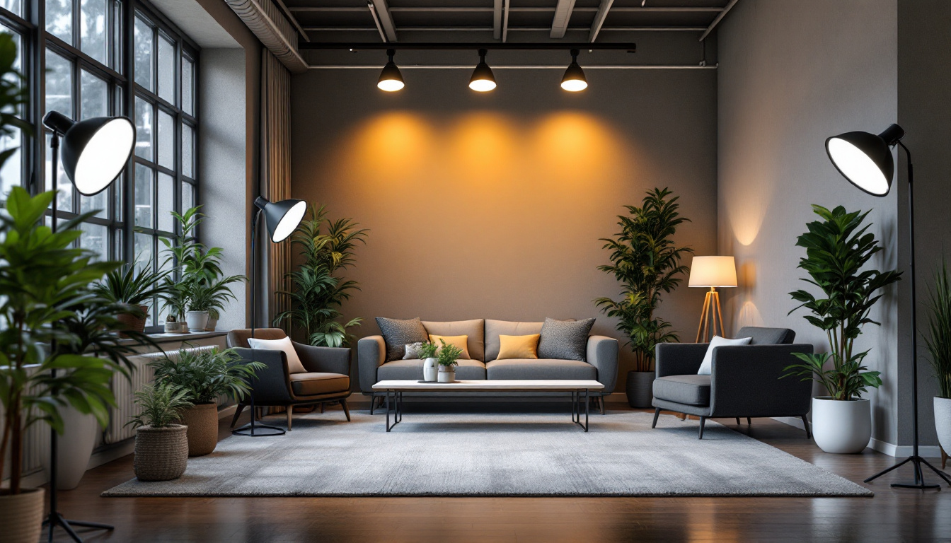 A photograph of a well-lit interior space showcasing various lighting options