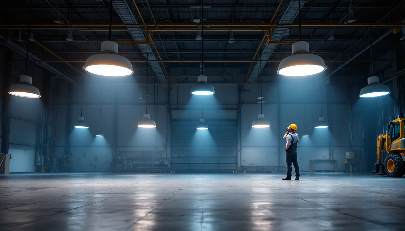 A photograph of a well-lit industrial space showcasing various low bay lighting fixtures in use