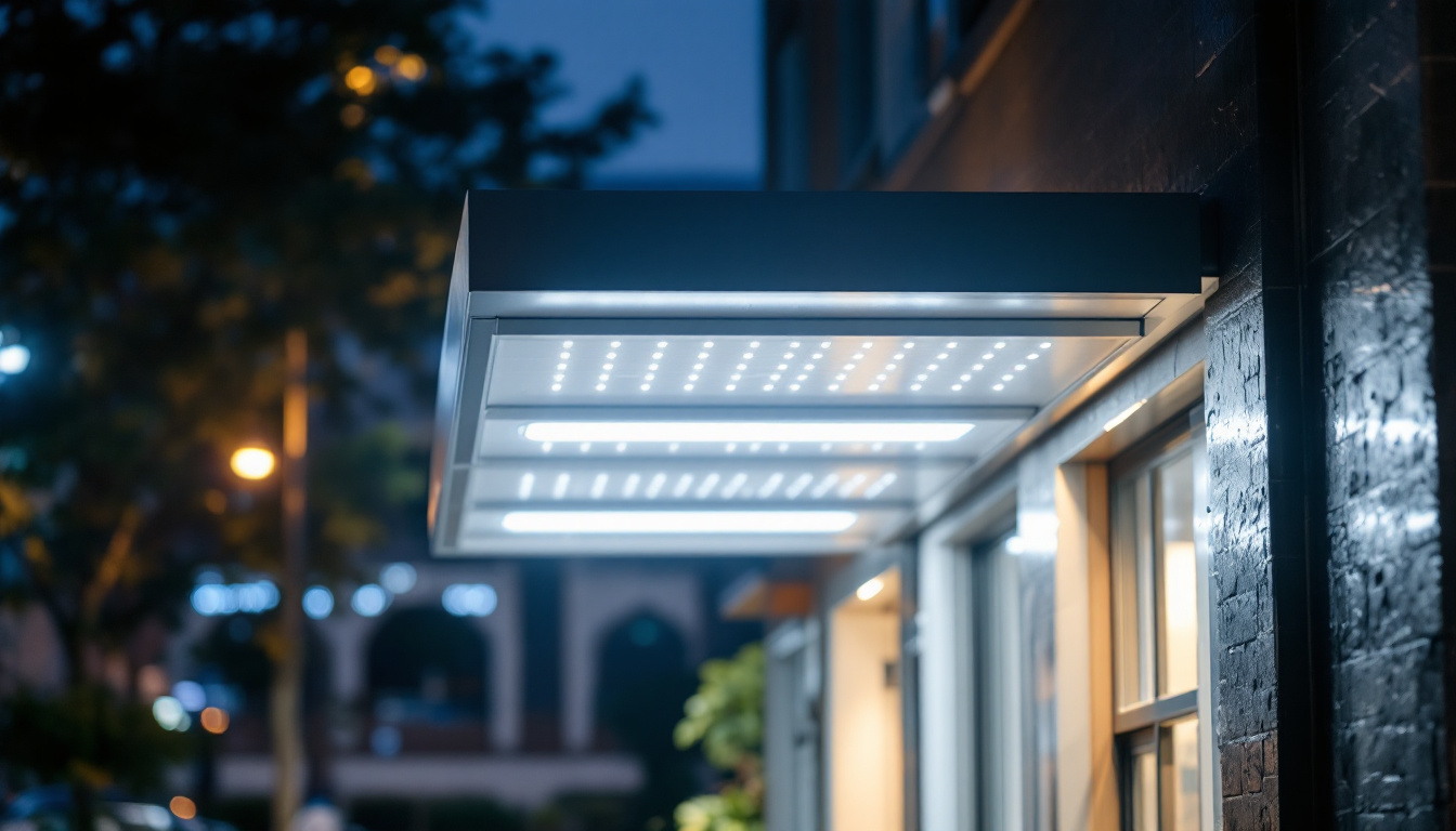 A photograph of a brightly lit outdoor space showcasing a modern led canopy light illuminating a commercial area