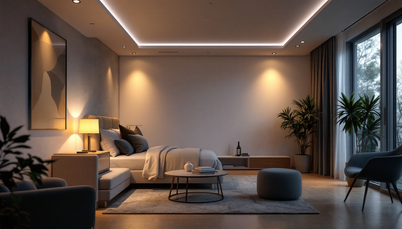 A photograph of a well-designed room featuring recessed lighting