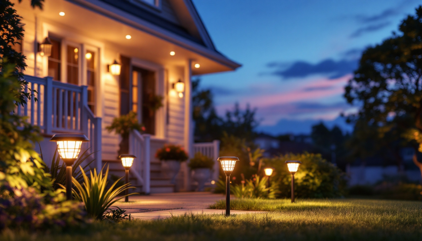 A photograph of a beautifully lit porch at dusk