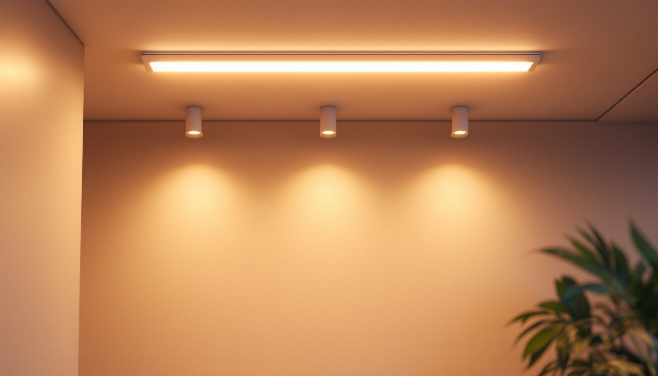 A photograph of a well-lit indoor space showcasing 4-foot led lights installed in a ceiling or wall fixture