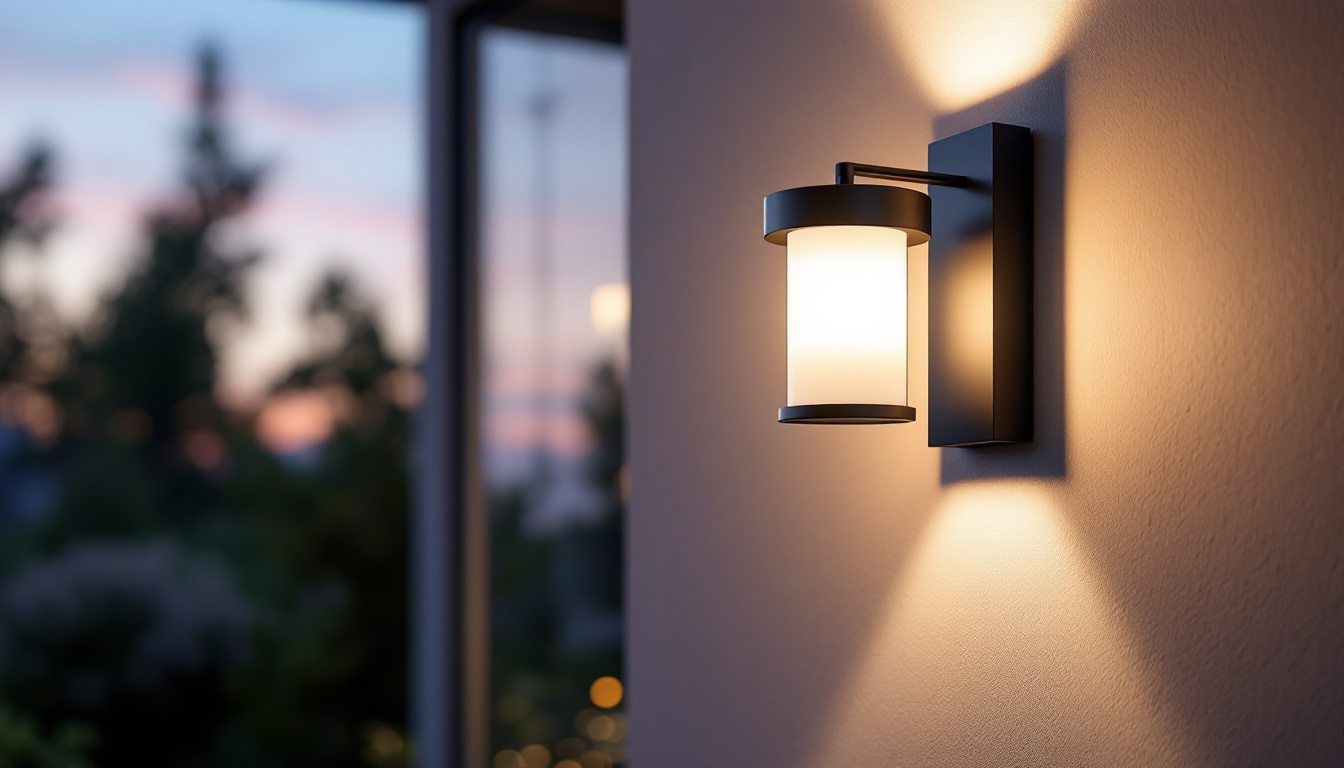 A photograph of a stylish outdoor wall mount light fixture installed on a home exterior