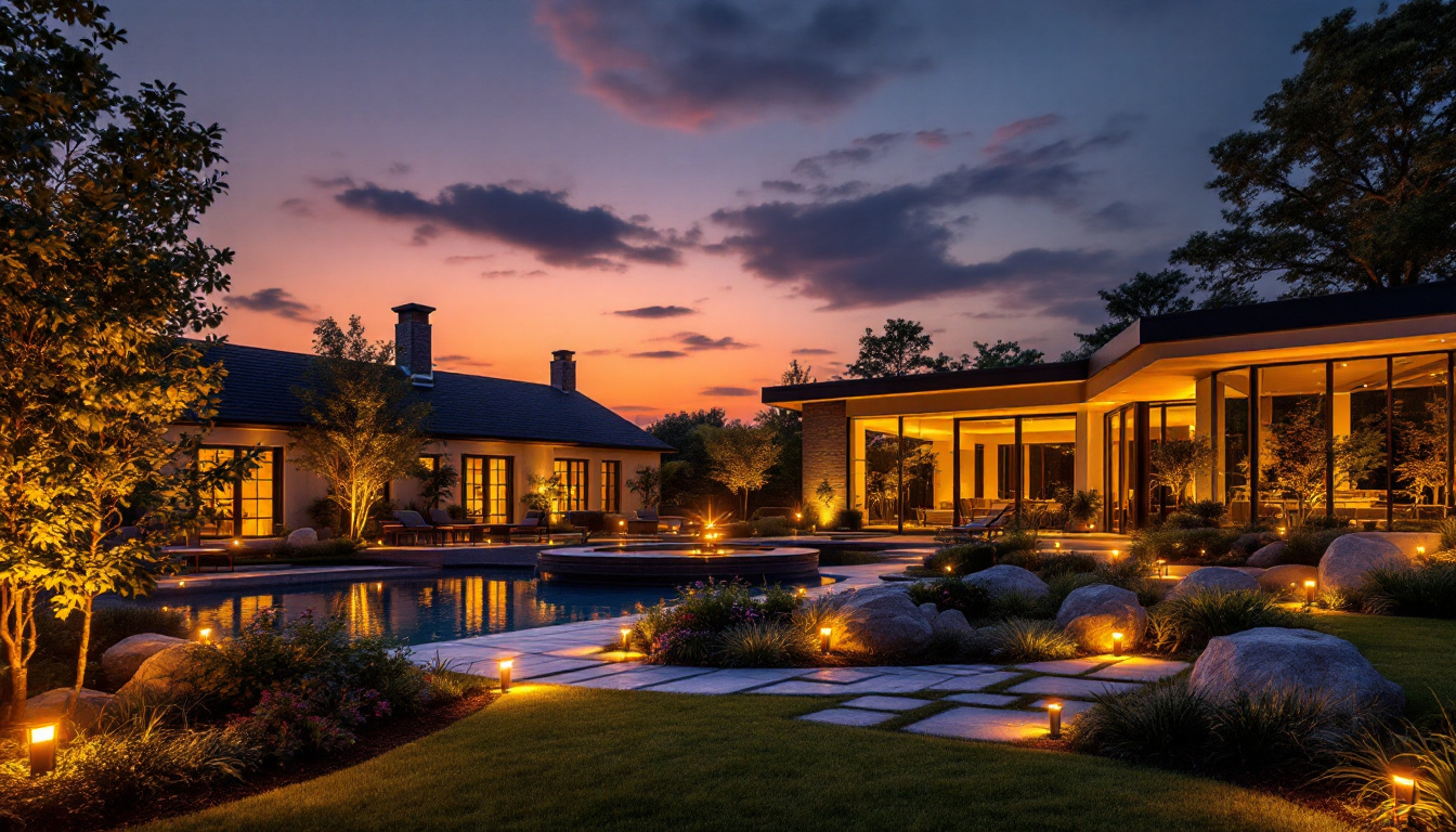 A photograph of a beautifully illuminated outdoor space at dusk