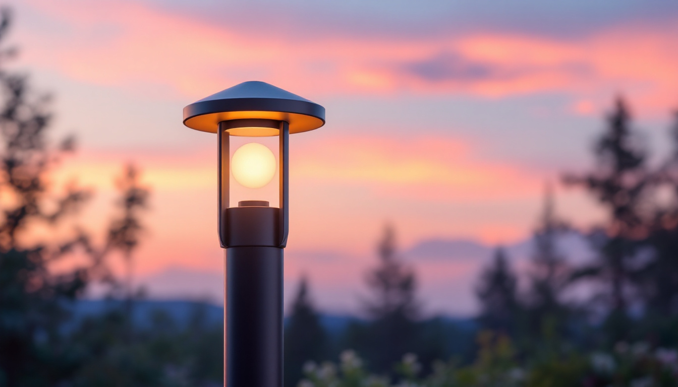 A photograph of a beautifully designed bollard lamp in an outdoor setting