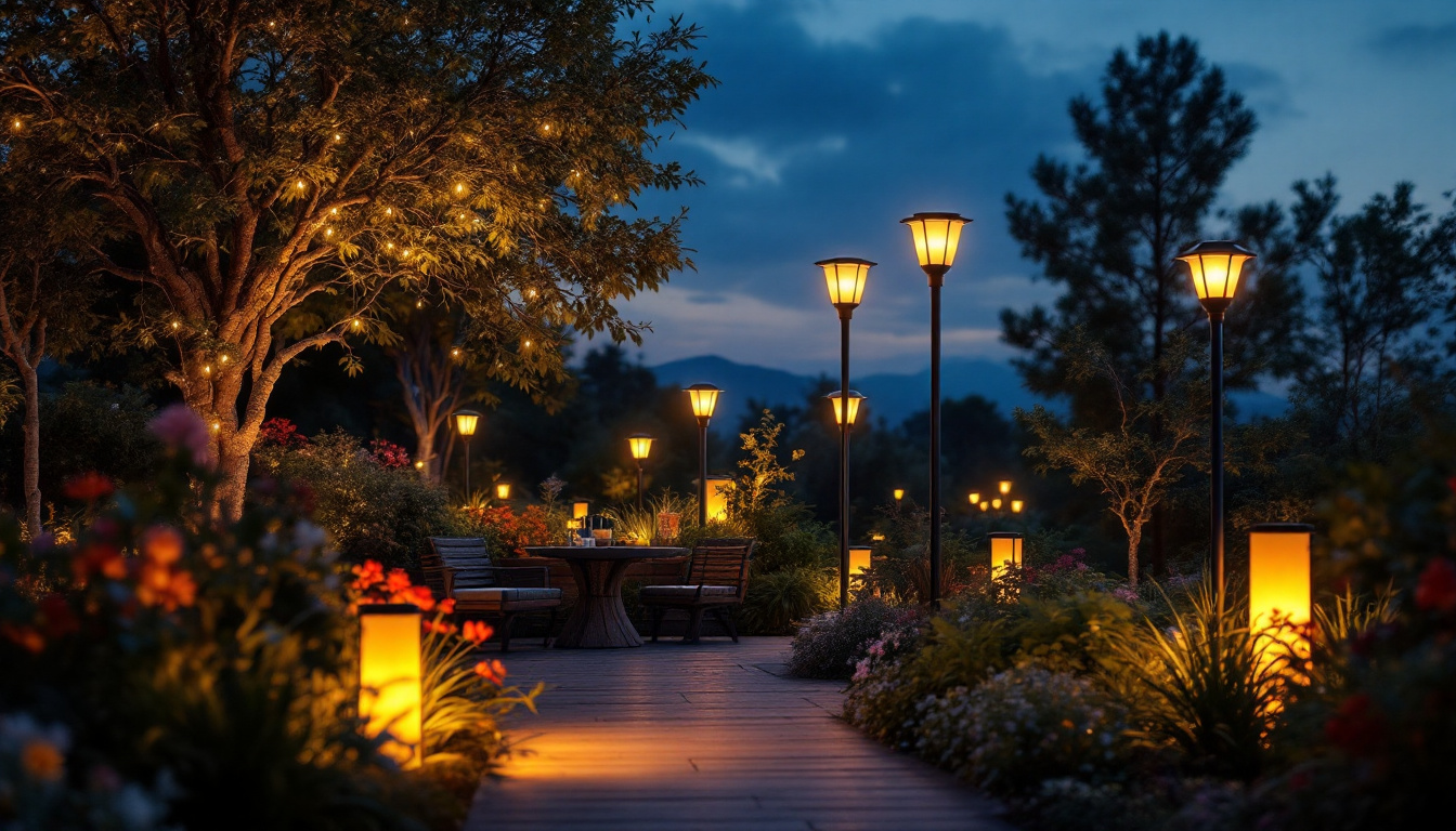 A photograph of a beautifully illuminated outdoor space at dusk