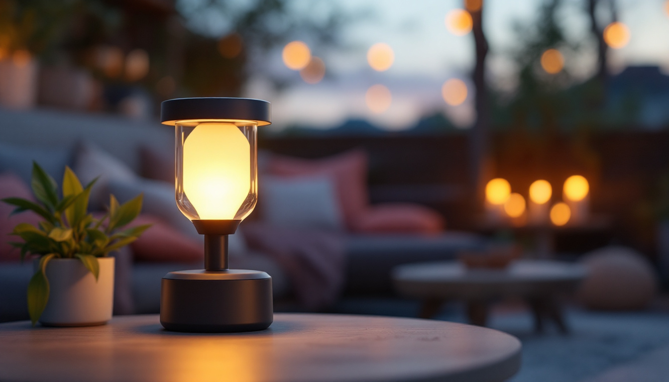 A photograph of a stylish solar lamp from ikea in an outdoor setting