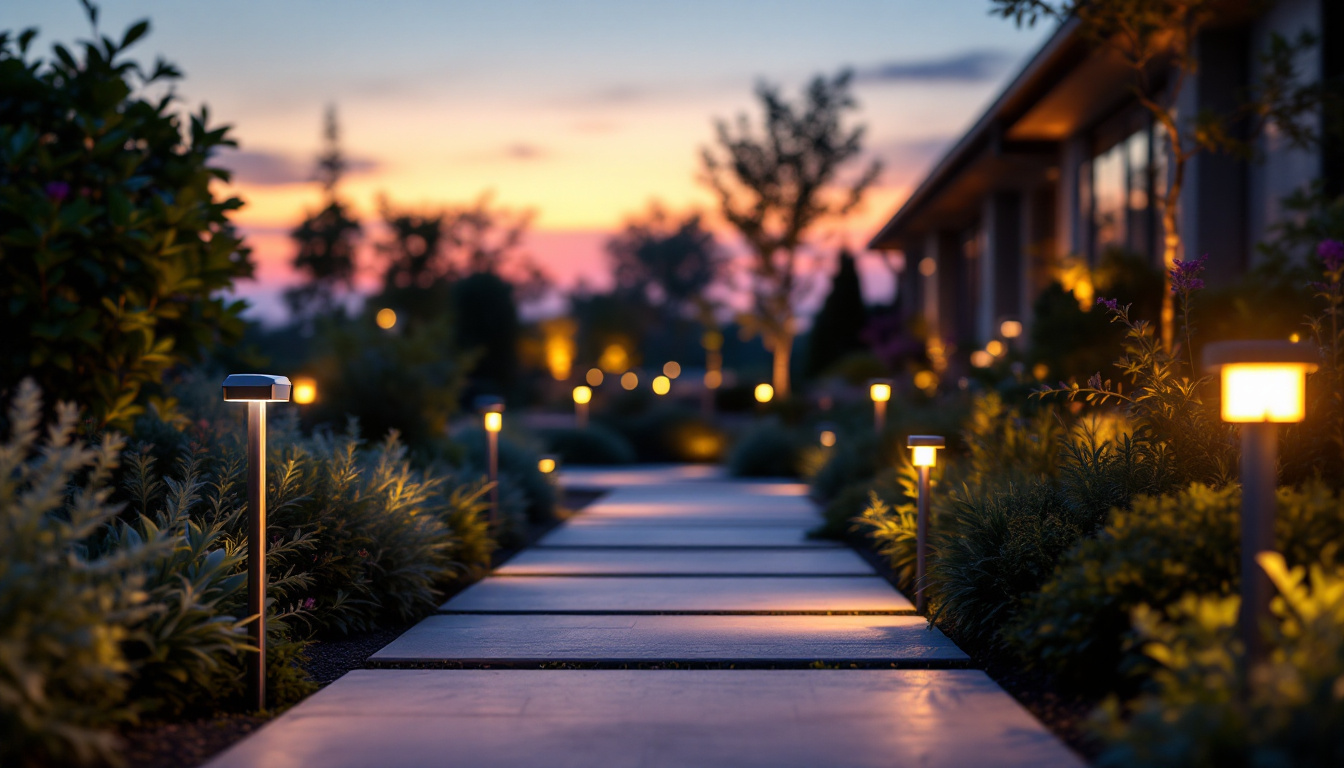 A photograph of a beautifully illuminated outdoor space at dusk