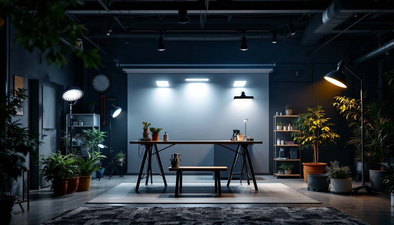 A photograph of a well-lit outdoor workspace showcasing various led shop lights in use