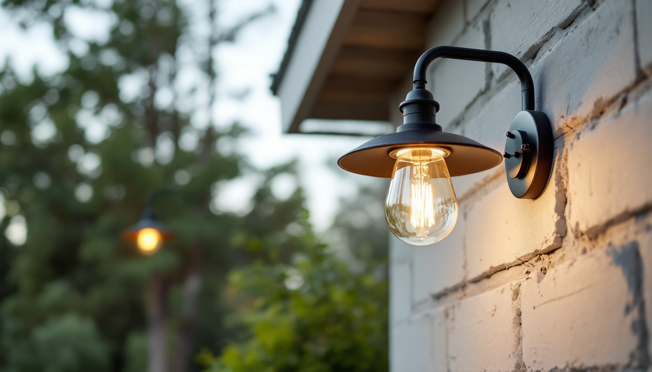 A photograph of a beautifully designed barn light fixture installed in an outdoor setting