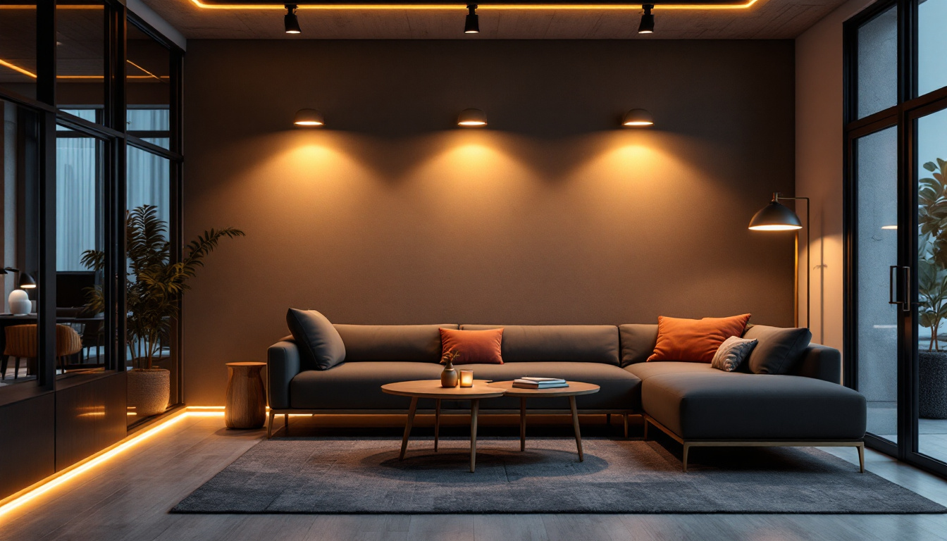 A photograph of a stylish interior space featuring surface-mounted led lights in various settings