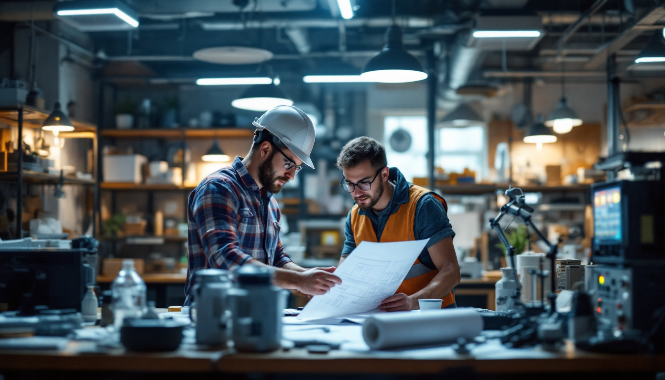 A photograph of a busy electrical engineer in a well-lit workspace
