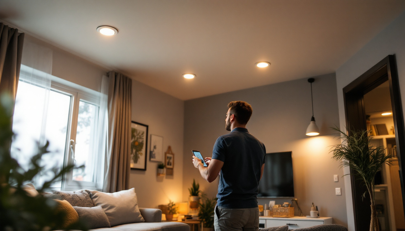 A photograph of a well-lit room featuring stylish recessed can lights