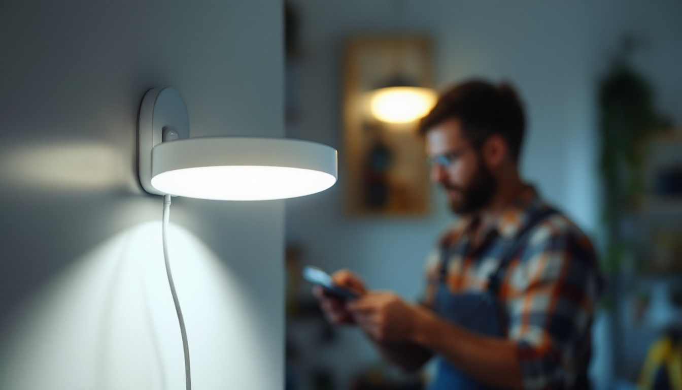 A photograph of a close-up shot of an led sensor light installed in a home setting