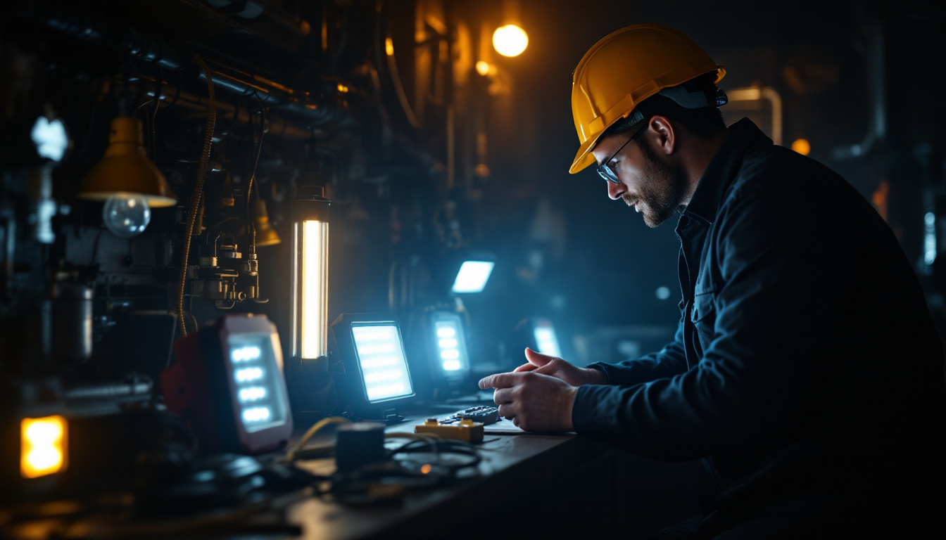 A photograph of a well-lit scene featuring various battery-operated emergency lights in use during a simulated power outage