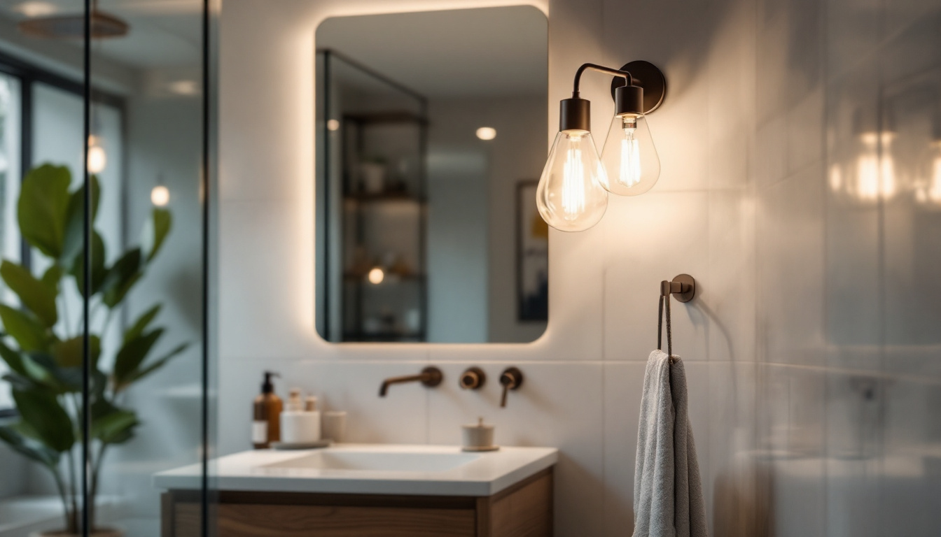 A photograph of a stylish yet affordable bathroom light fixture installed in a well-lit