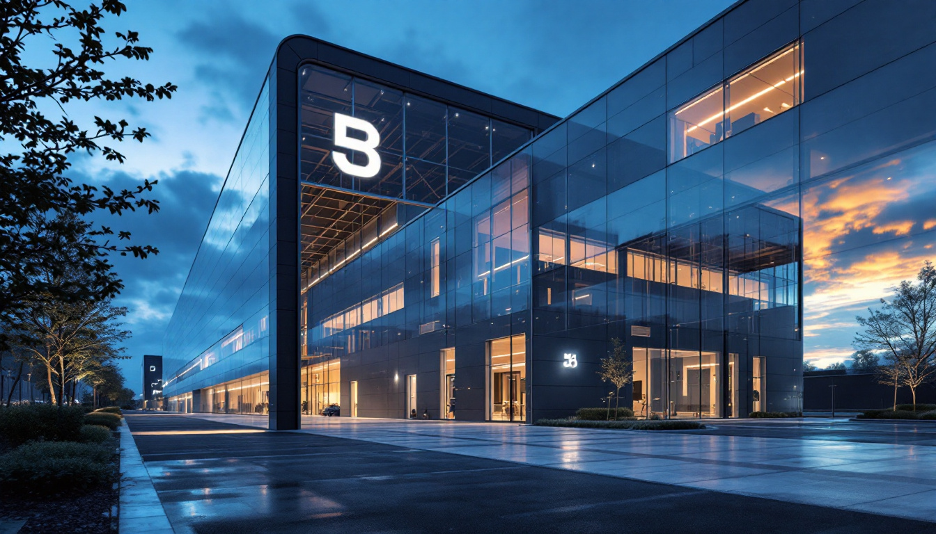 A photograph of a modern warehouse exterior that showcases innovative architectural design elements