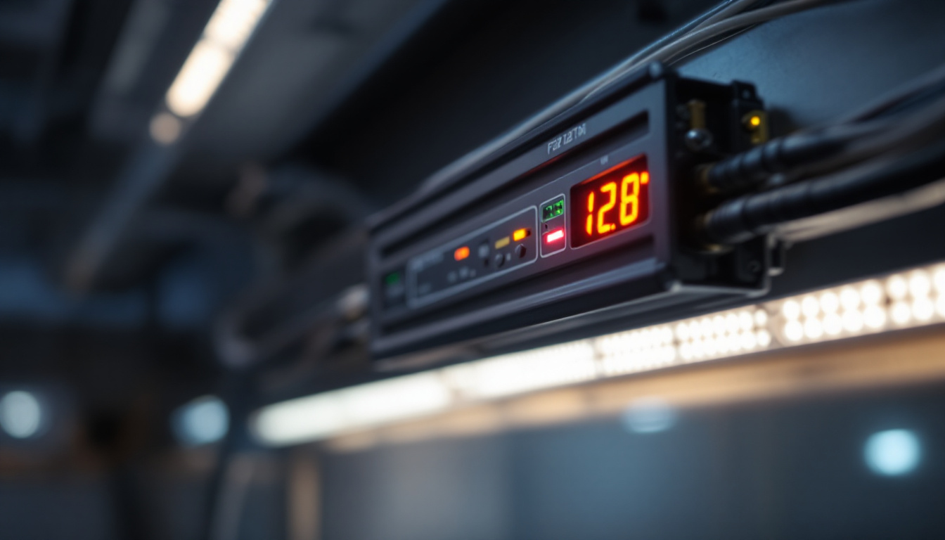 A photograph of a close-up view of an f32t8 ballast installed in an electrical lighting system