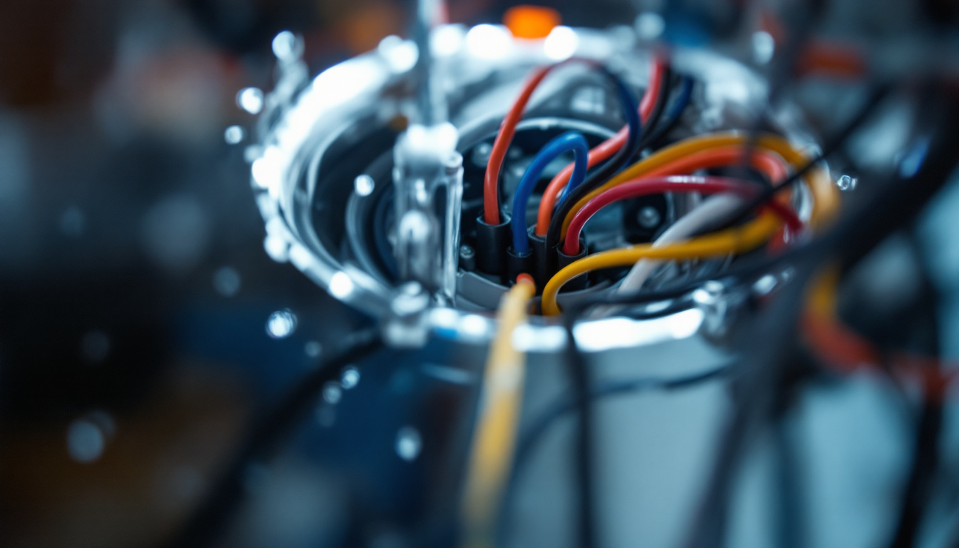 A photograph of a close-up of waterproof electrical wiring being installed in a lighting fixture