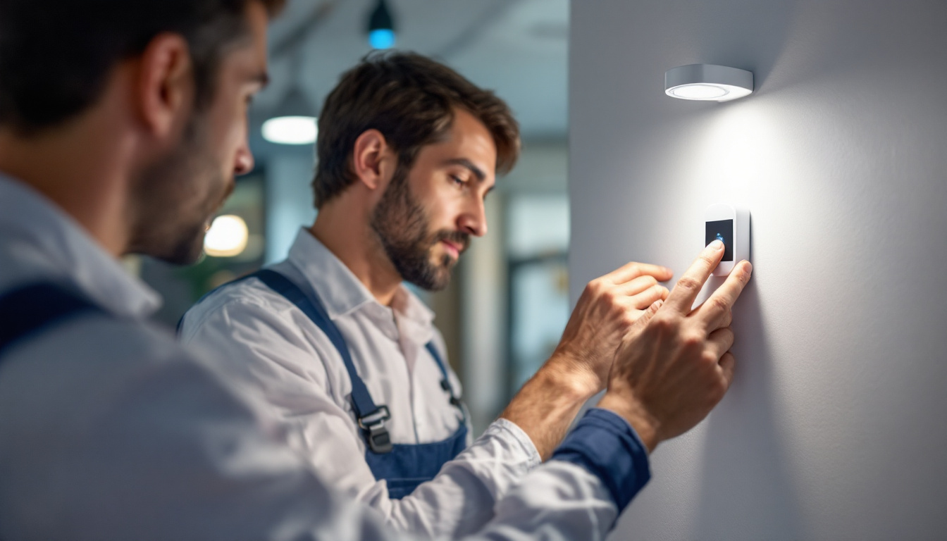 A photograph of capture a photograph of a lighting engineer inspecting a sleek