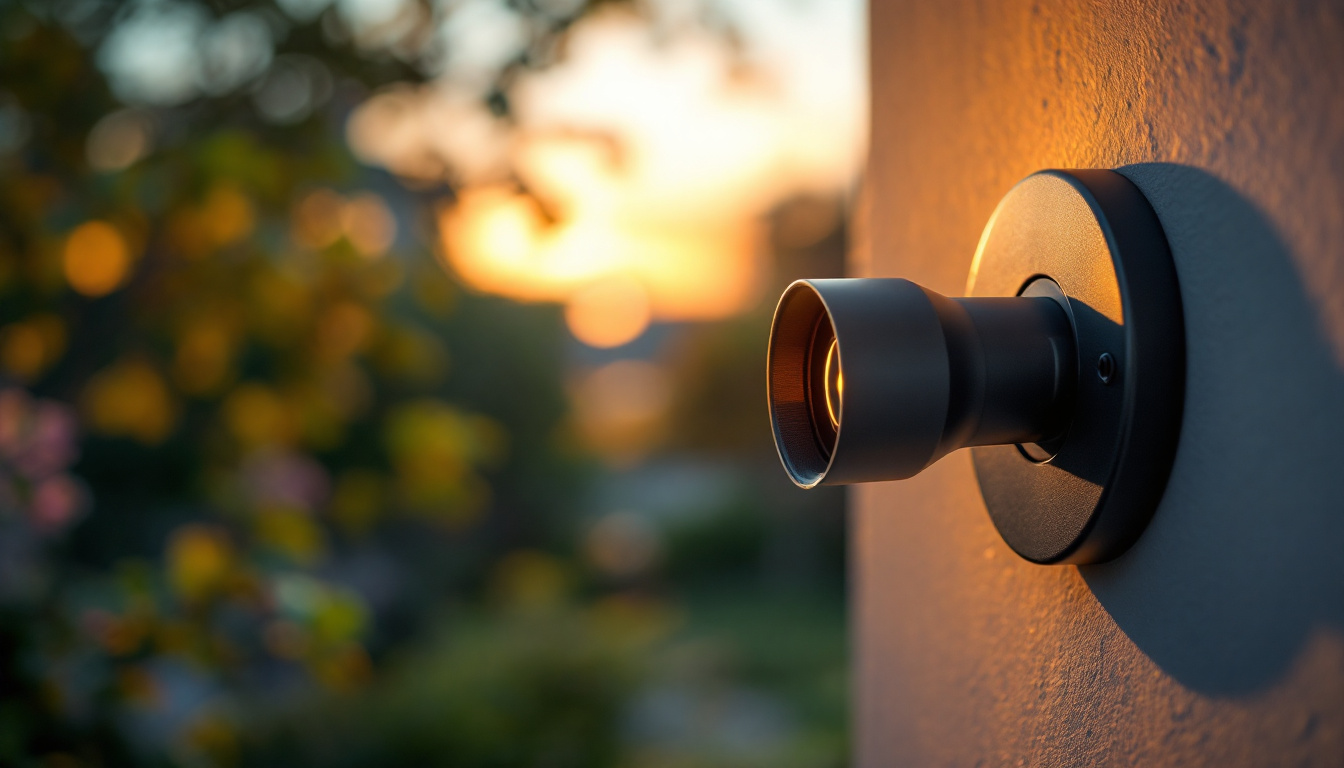 A photograph of capture a photograph of a well-designed exterior lamp socket installed in an outdoor setting