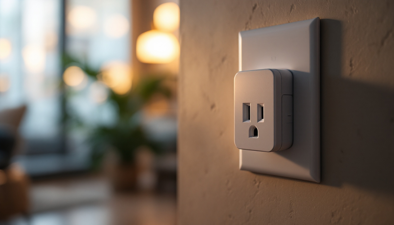A photograph of a close-up of a 120v electrical receptacle installed in a stylish interior setting