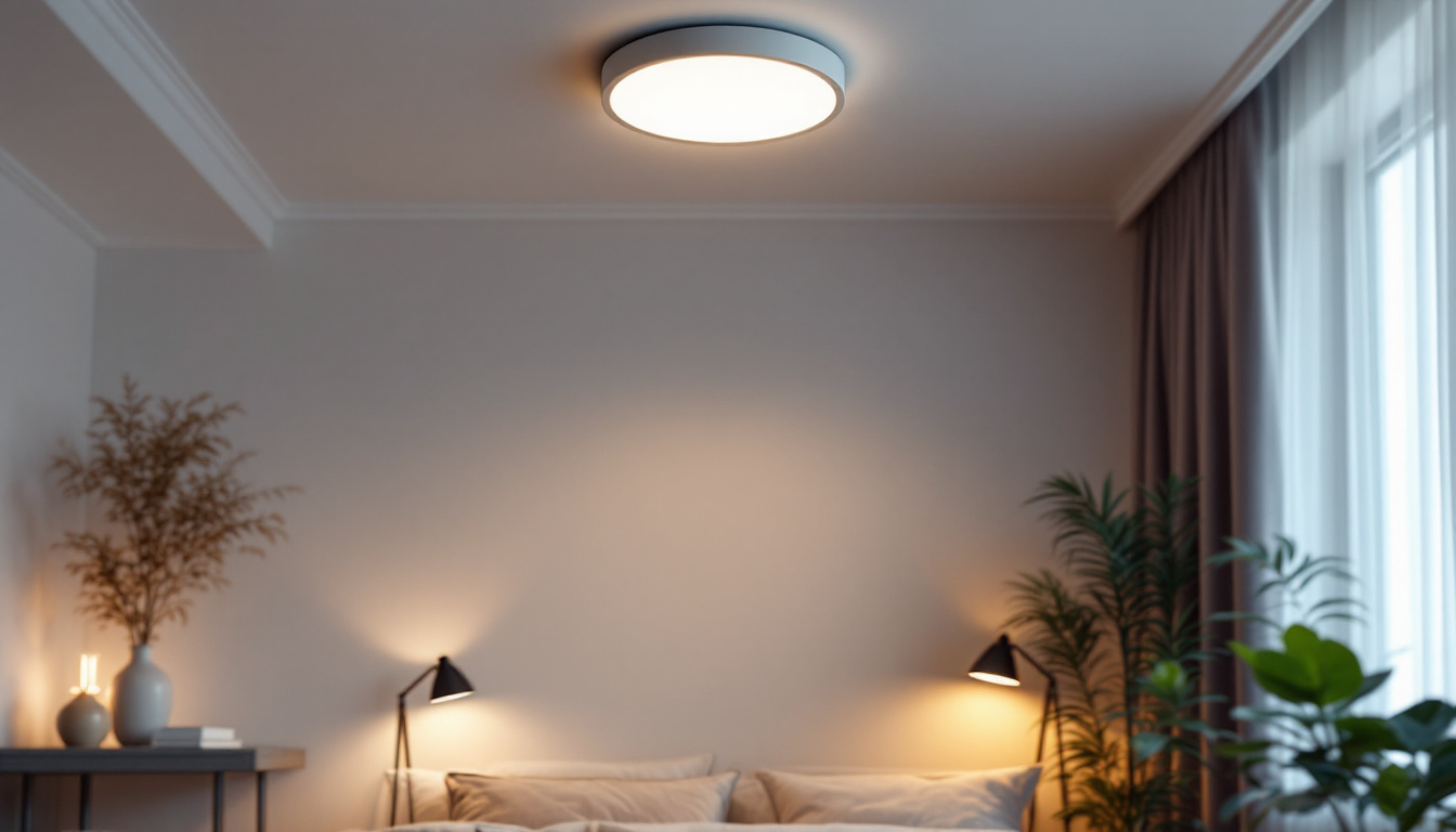 A photograph of a beautifully designed room featuring flush ceiling lights