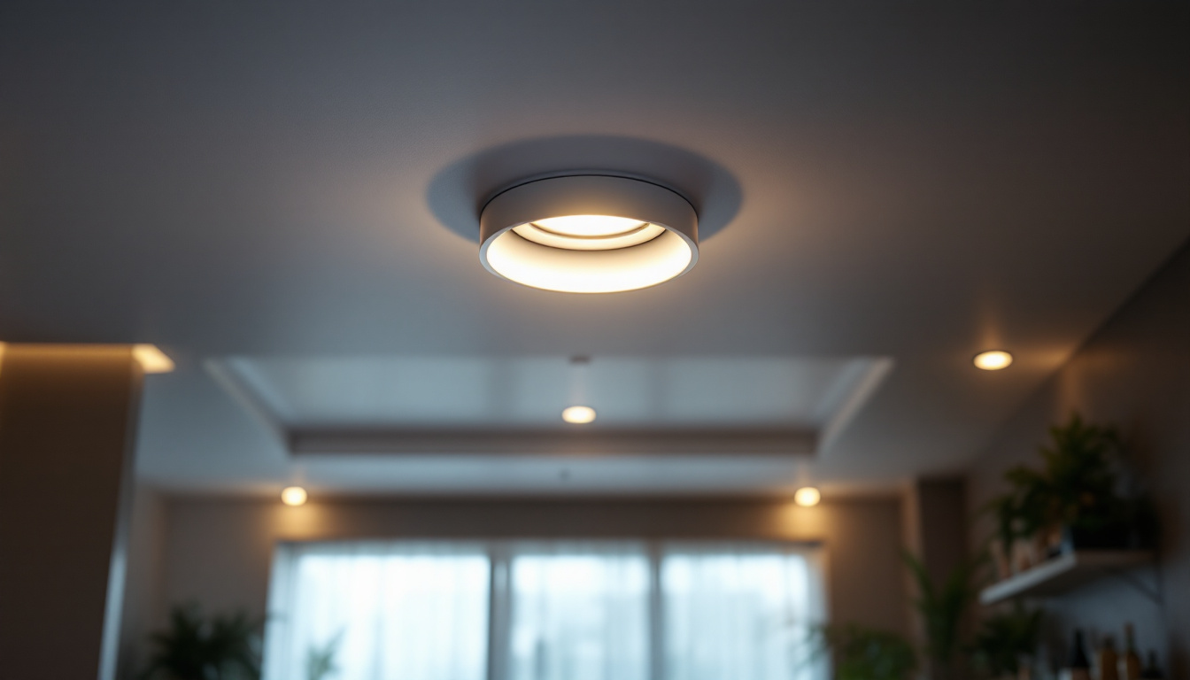 A photograph of a close-up view of a recessed light fixture installed in a modern ceiling