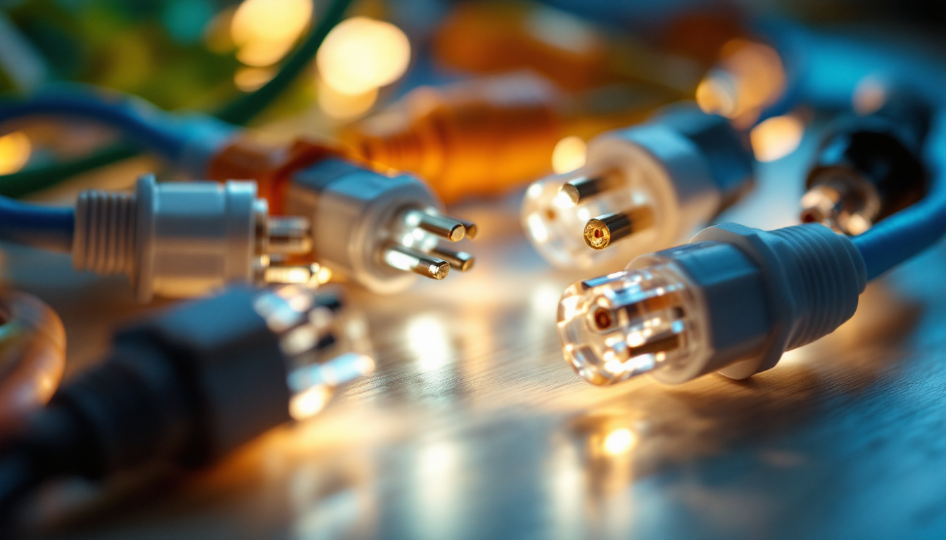 A photograph of a close-up of various low voltage wiring connectors arranged aesthetically on a sustainable lighting setup