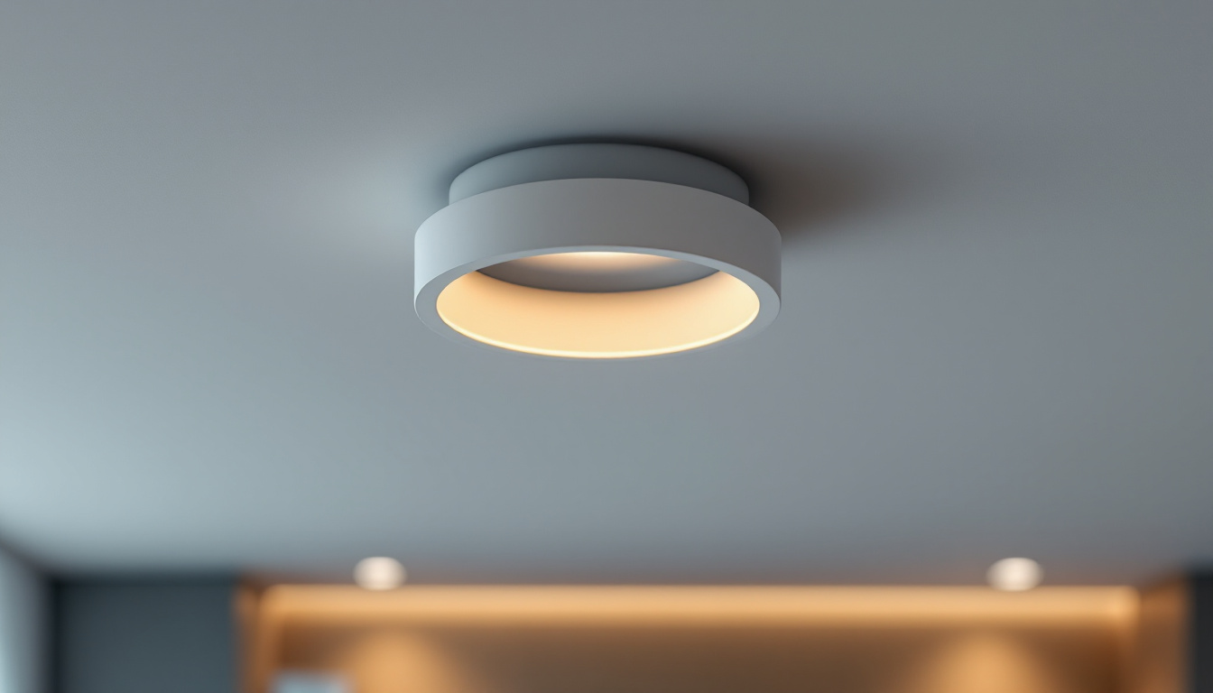 A photograph of a close-up shot of a modern recessed led light fixture installed in a stylish ceiling