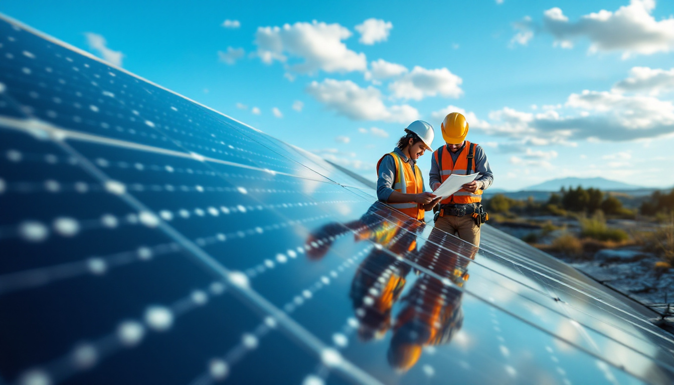 A photograph of a solar panel installation in an outdoor setting