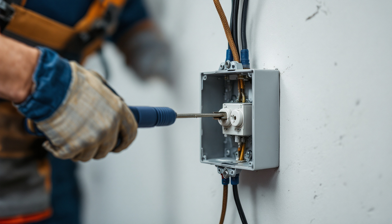 A photograph of a close-up shot of a 2 gang electrical box extension being installed