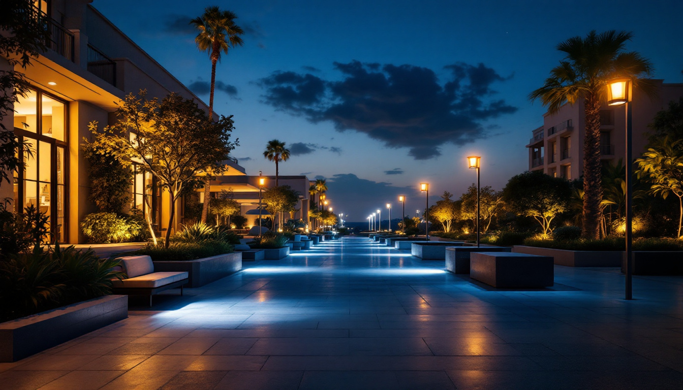 A photograph of a beautifully illuminated outdoor space featuring led flood light fixtures in action