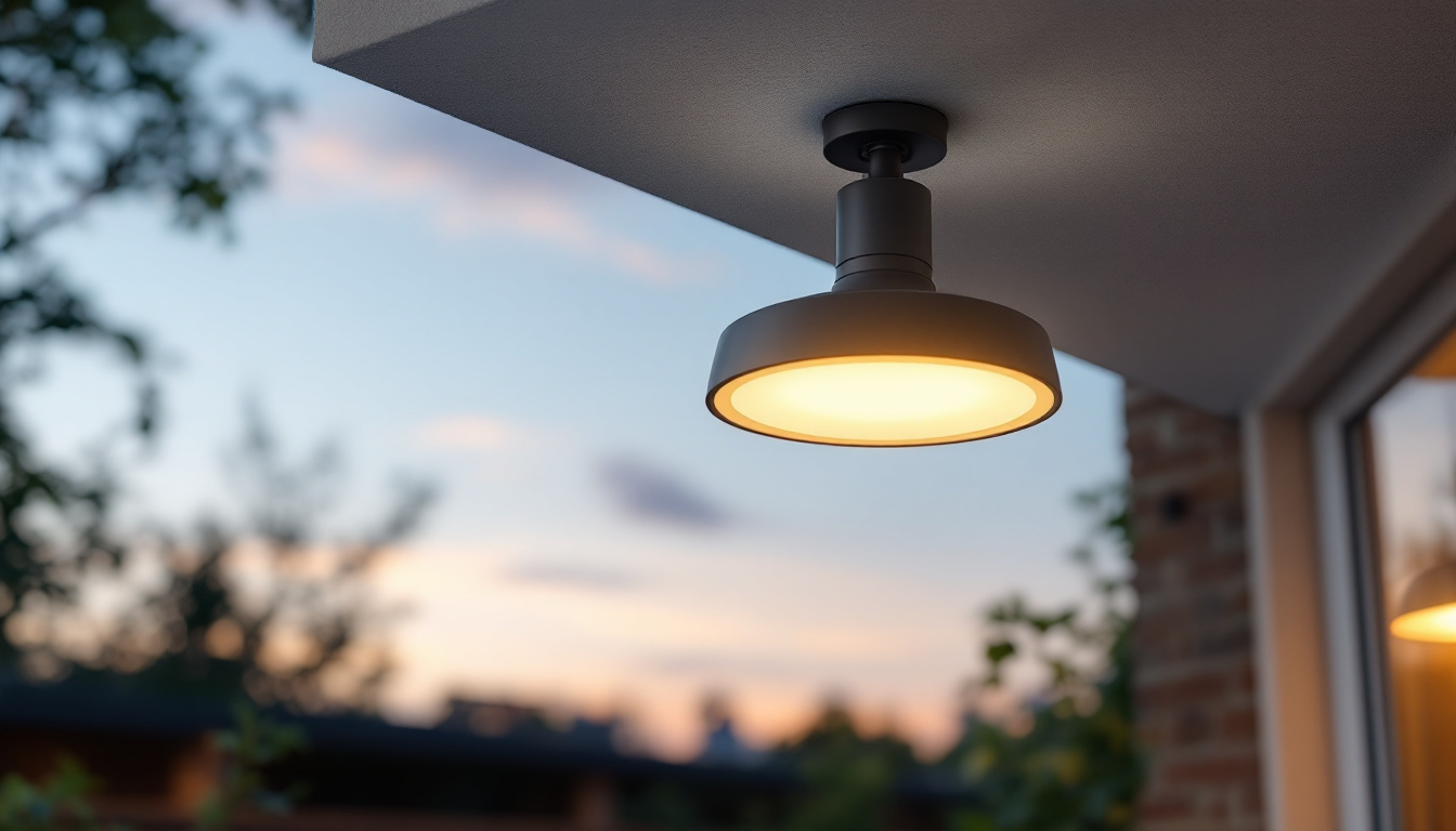 A photograph of a well-designed outdoor ceiling light fixture installed in a stylish outdoor setting