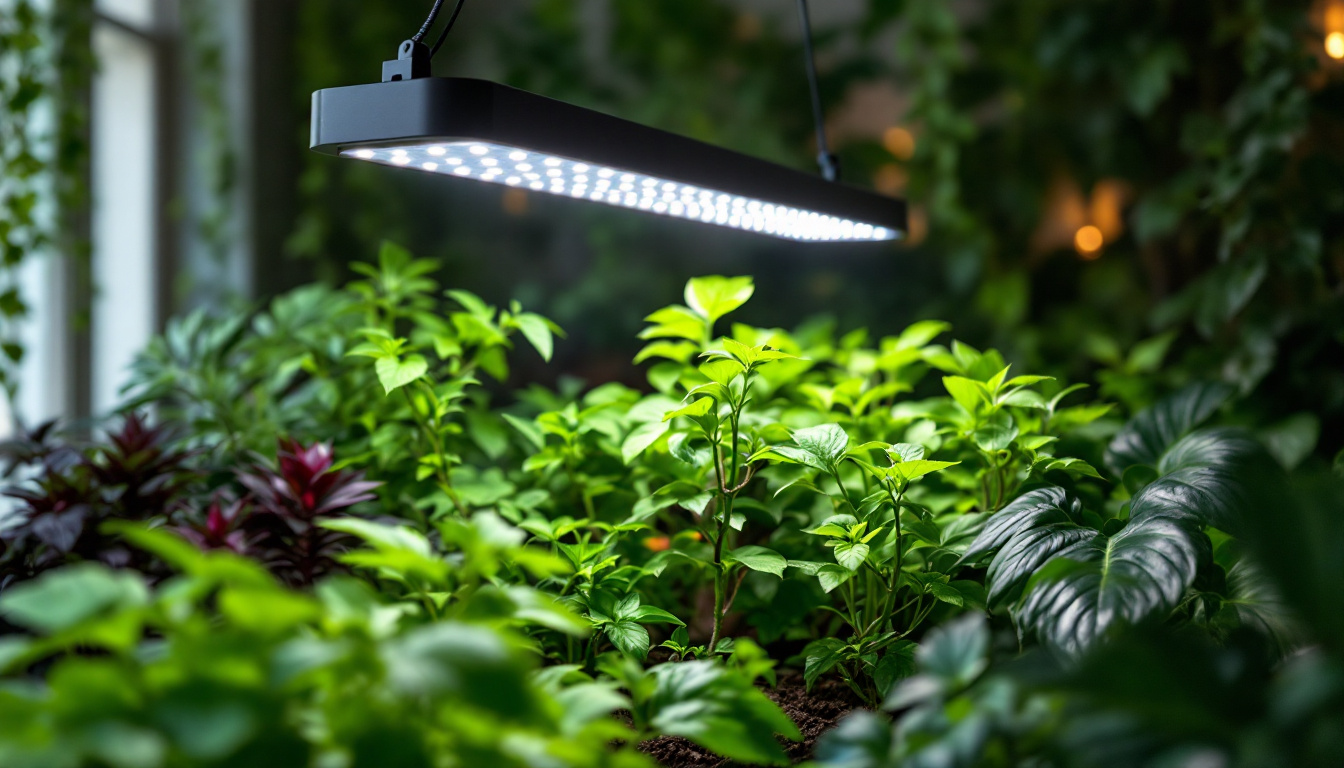 A photograph of a vibrant indoor garden illuminated by a 1000 watt led grow lamp