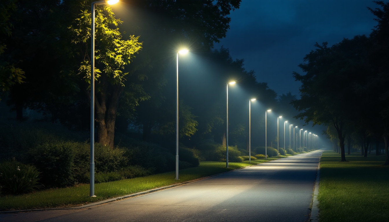 A photograph of a well-lit outdoor scene showcasing various flood light led installations in use