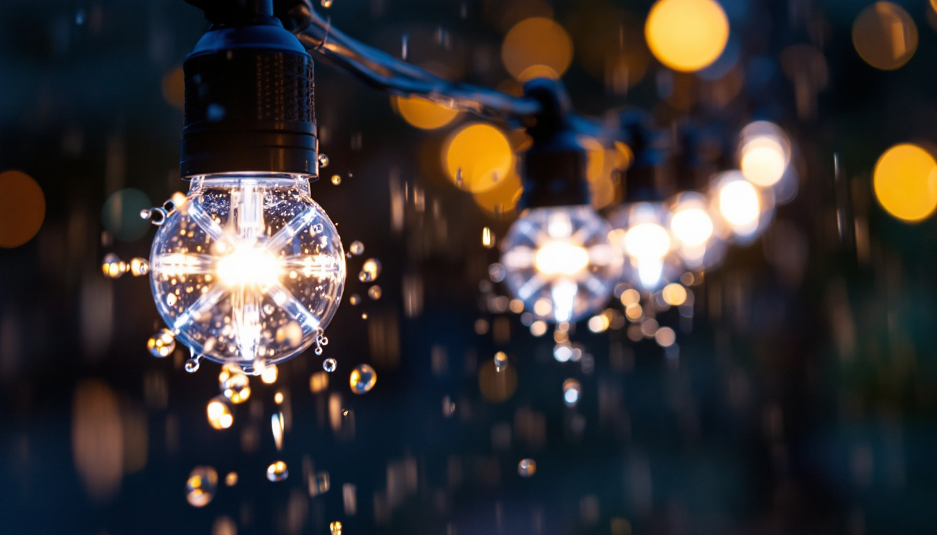 A photograph of a close-up of waterproof twist connectors in use within an outdoor lighting setup