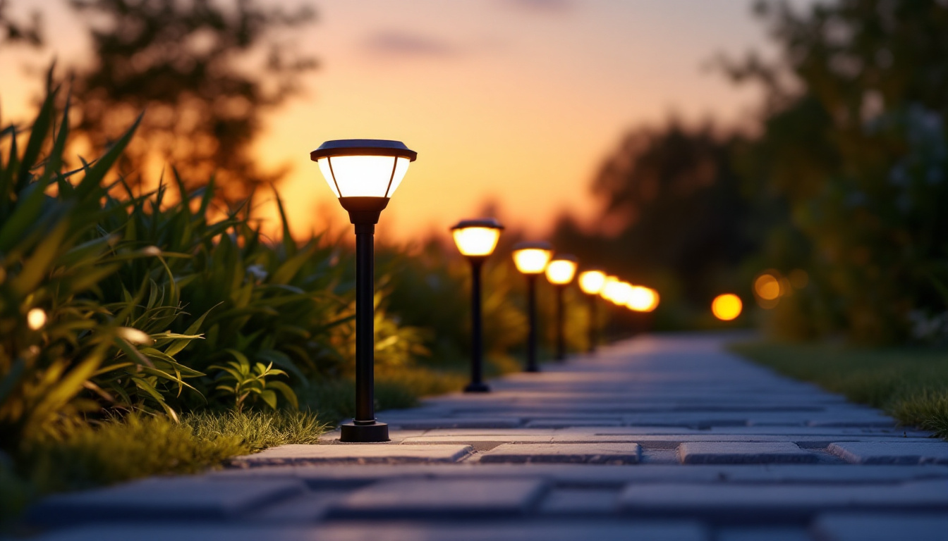 A photograph of a solar light kit set up in an outdoor environment during dusk