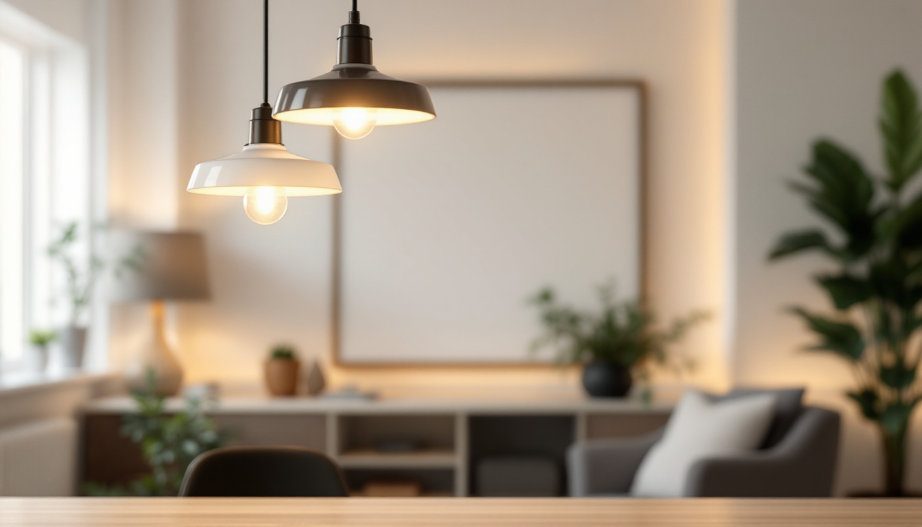 A photograph of a stylish pendant light fixture hanging elegantly in a well-decorated room