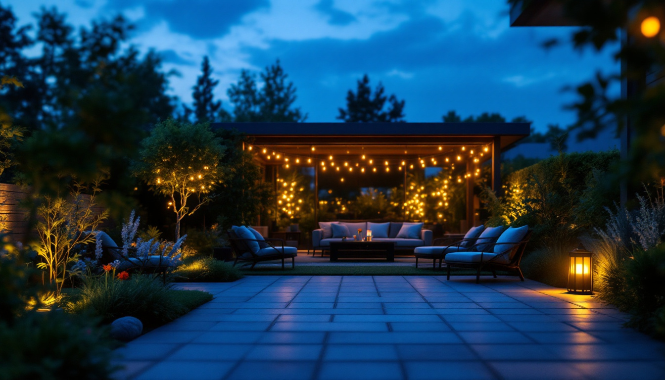 A photograph of a beautifully illuminated outdoor space at dusk