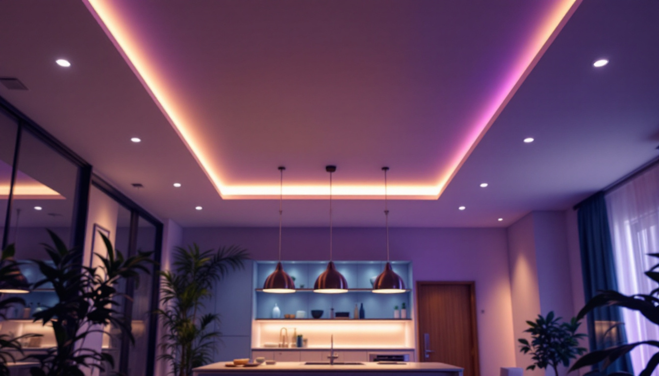A photograph of a beautifully designed interior space illuminated by flush led lights