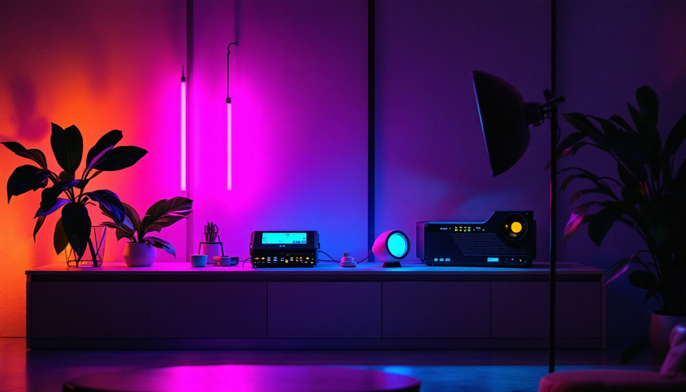 A photograph of a modern led lighting setup featuring both the led lights and their ballasts in an aesthetically pleasing environment