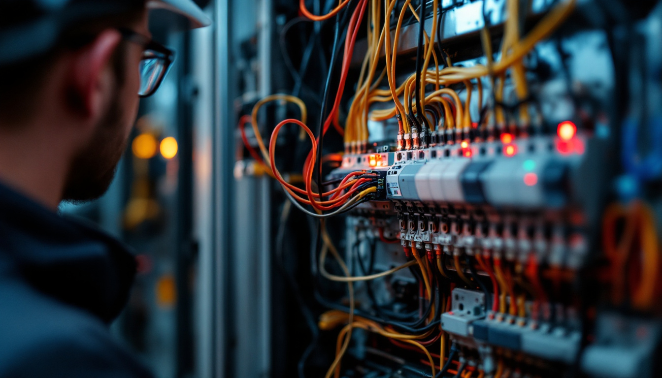 A photograph of a close-up of a dimer switch installation in a modern electrical panel