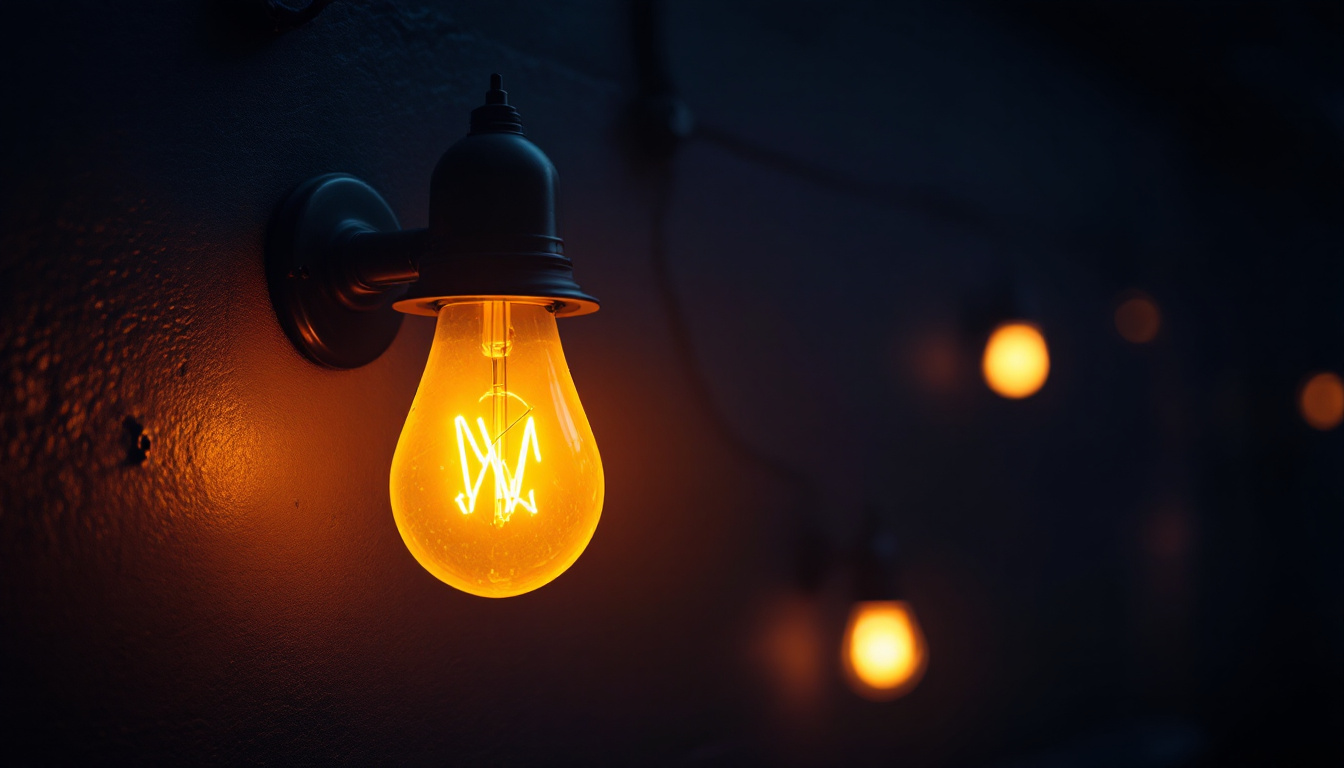 A photograph of a high-pressure sodium lamp in a dimly lit environment