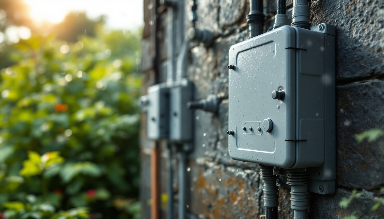 A photograph of a rugged outdoor electrical box installed in a natural setting
