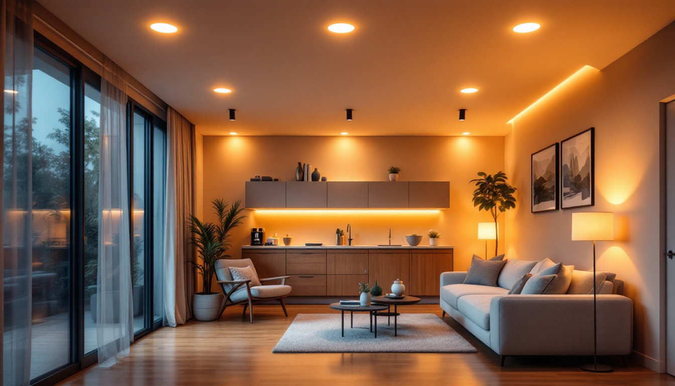 A photograph of a well-designed interior space featuring ic-rated recessed lights installed in the ceiling